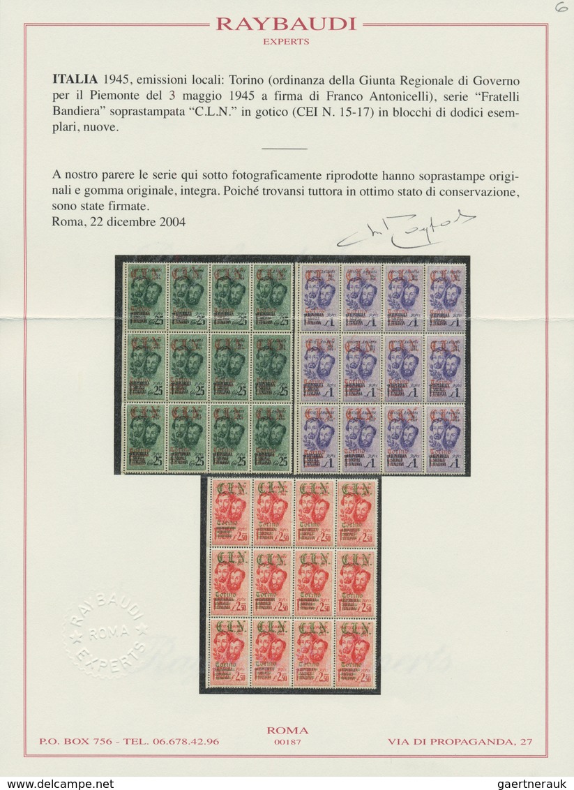 01047 Italien - Lokalausgaben 1944/45 - Torino: 1945, "Fratelli Bandiera" series with overprints "CLN" in