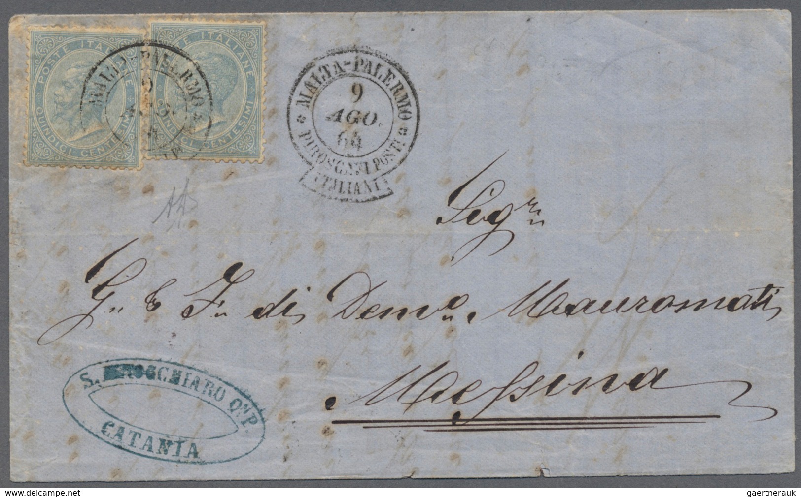 01052 Italien - Stempel: 1864: Rare Ships Mail Cancel "MALTA - PALERMO - PIROSCAFI POSTALI ITALIANI" Dated - Marcofilie