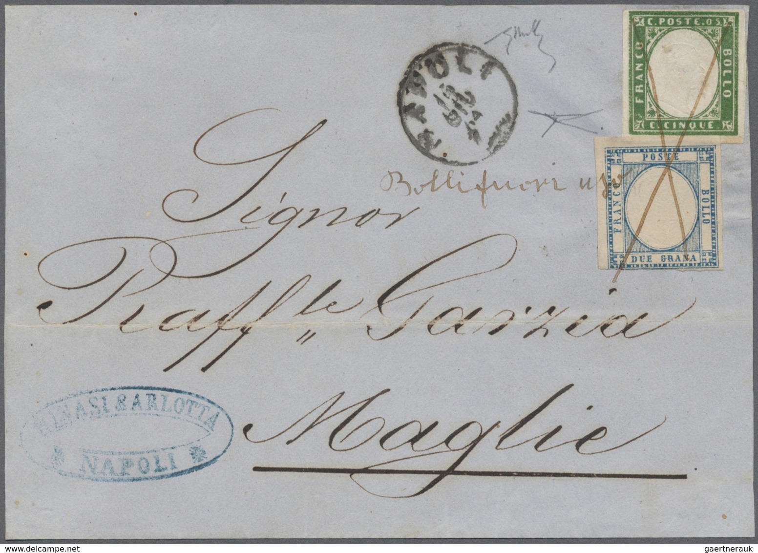 01053 Italien - Besonderheiten: 1864, Front Of A Cover From Naples To Maglie Franked With The Naples 2 Gra - Unclassified