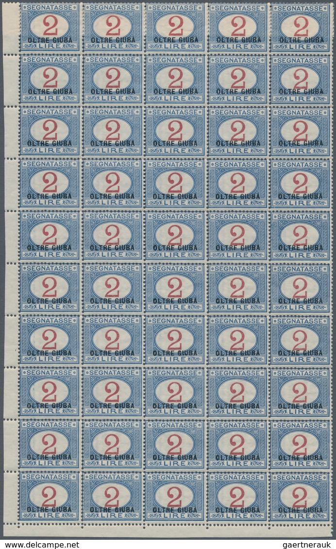 01056 Italienisch-Djubaland - Portomarken: 1925, 2 Lire Blue And Carmine, Large Multiple With 50 Stamps (5 - Other & Unclassified