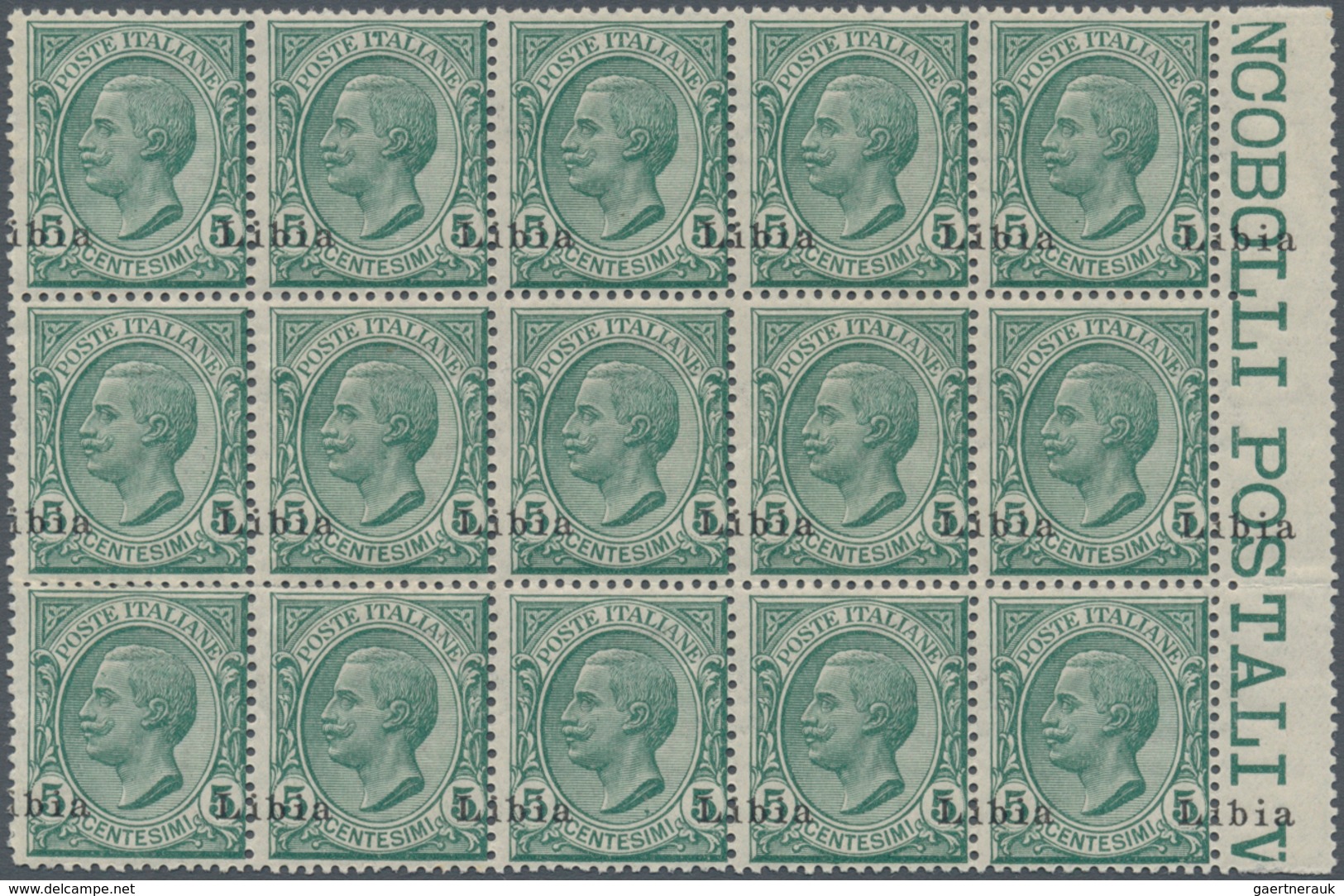 01059 Italienisch-Libyen: 1912/1915: 5 Green Cents With Overprint "Libia" Heavy Shifted To The Top And Rig - Libia