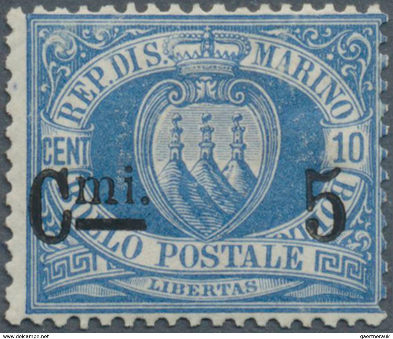 01069 San Marino: 1892, "Cmi 5" On 10 C Ultramarin, Unused With Original Gum In Perfect Condition, Signed - Nuovi