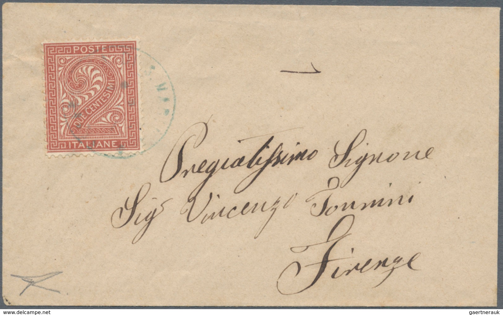 01073 San Marino - Stempel: 1863: Precursors, 2 Cents Brick Red, Turin Printing, Tied By Blue Double Circl - Storia Postale