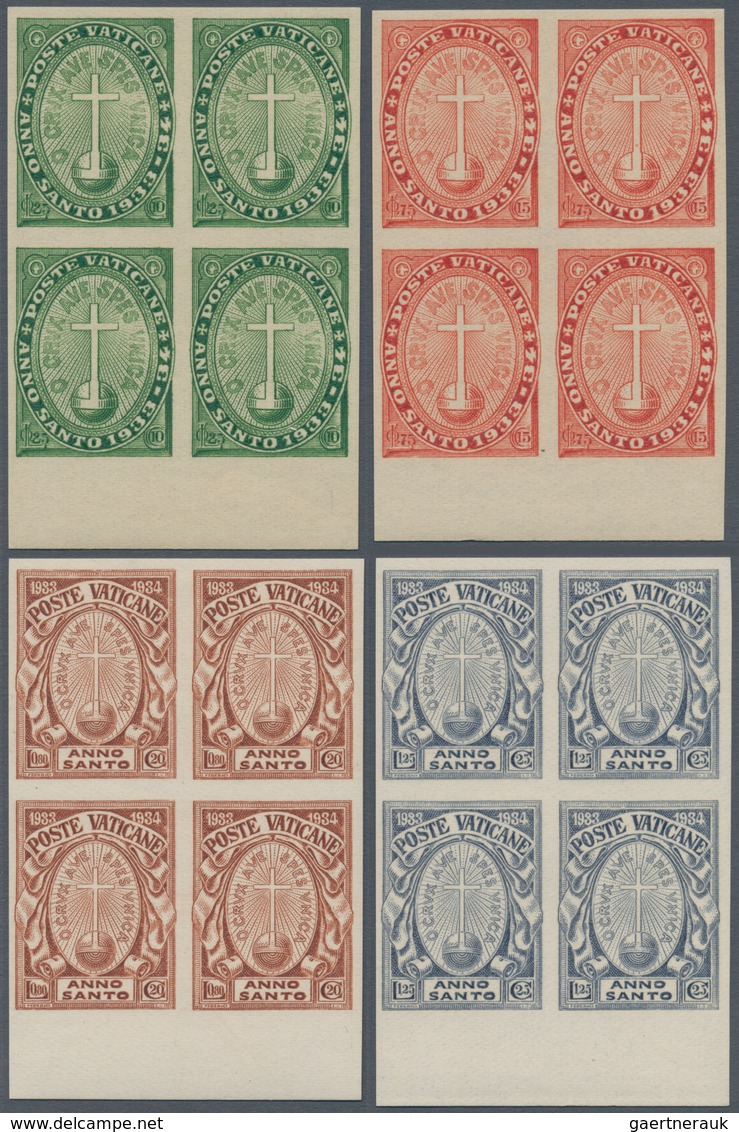 01074 Vatikan: 1933, Holy Year "Anno Santo", Complete Set Of Imperforated Blocks Of Four, Each With Bottom - Briefe U. Dokumente