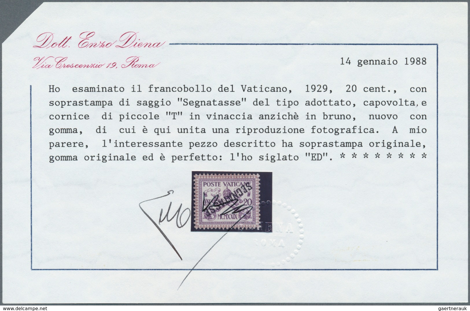 01077 Vatikan - Portomarken: 1931, Postage Dues 5, 10 And 20 C. Test Prints With Different Coloured Underp - Segnatasse