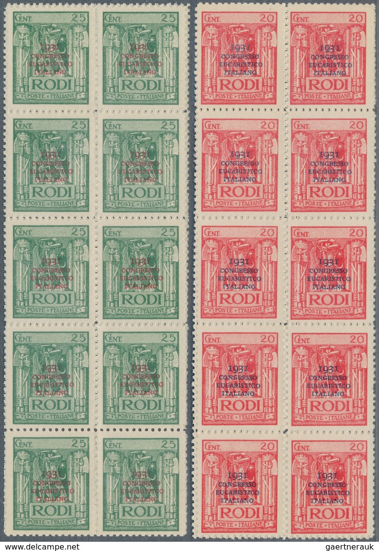 01101 Ägäische Inseln: 1931, Eucharistic Congress, 20 Complete Sets, Mostly In Multiples With 10 Or 20 Sta - Egeo