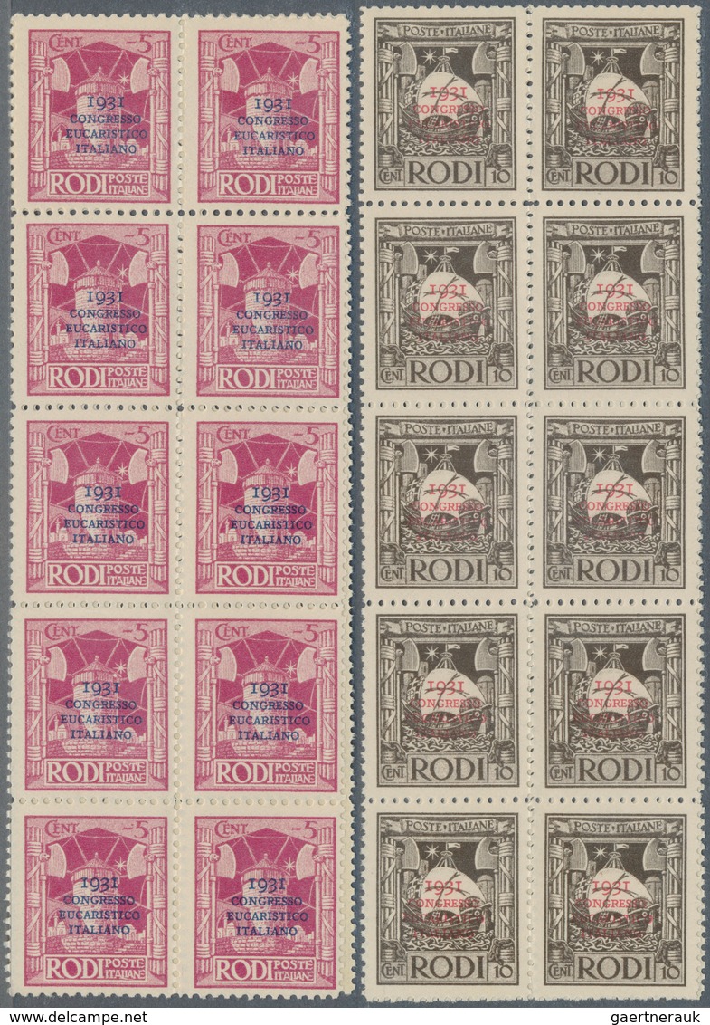 01101 Ägäische Inseln: 1931, Eucharistic Congress, 20 Complete Sets, Mostly In Multiples With 10 Or 20 Sta - Egée