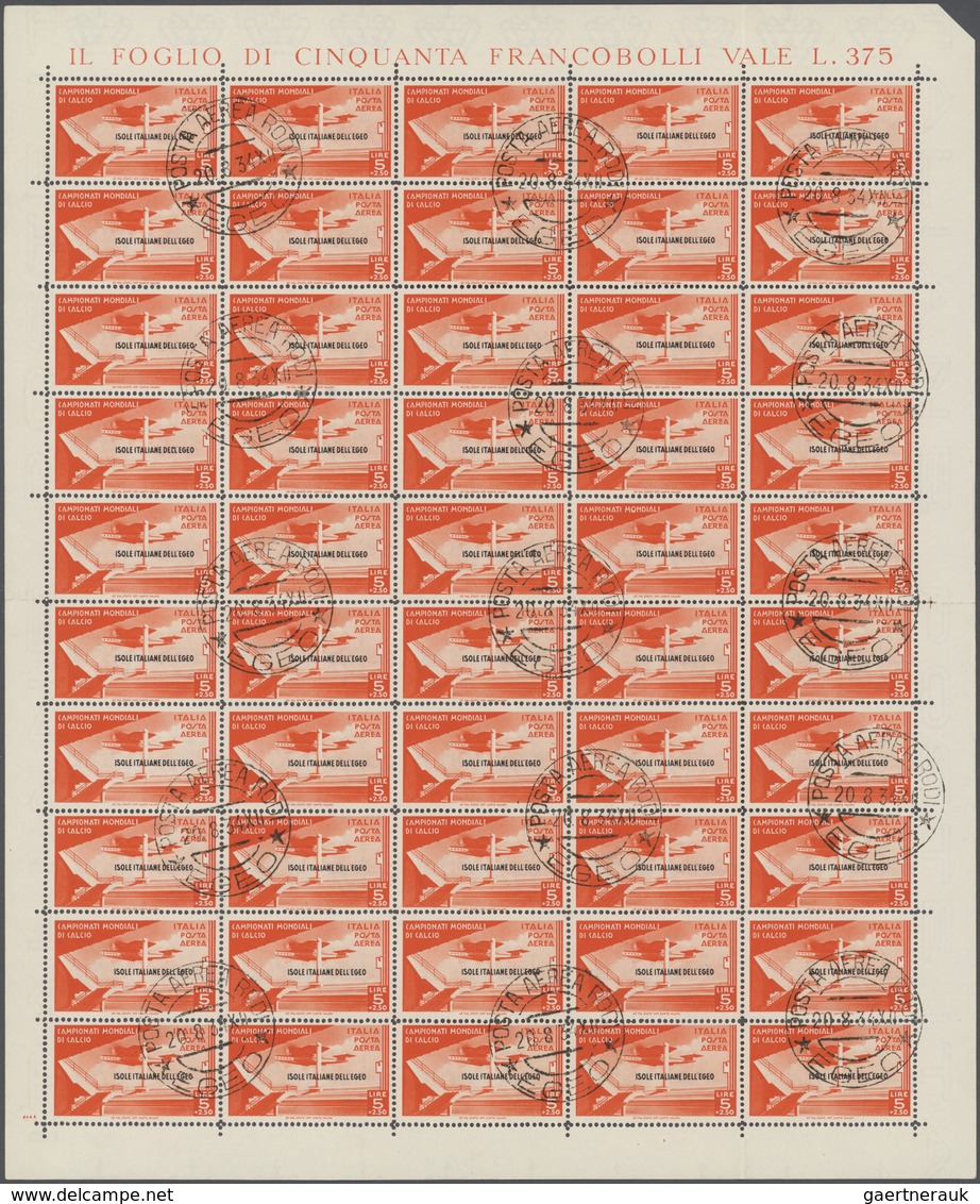 01102 Ägäische Inseln: 1934, Aegean Islands. Lot with 6 different, complete sheets of 50 stamps each: 20c