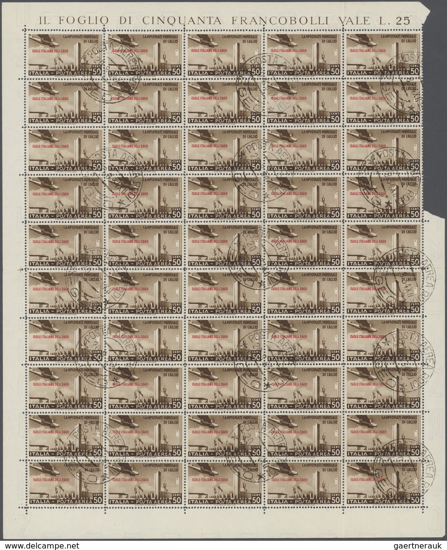 01102 Ägäische Inseln: 1934, Aegean Islands. Lot with 6 different, complete sheets of 50 stamps each: 20c
