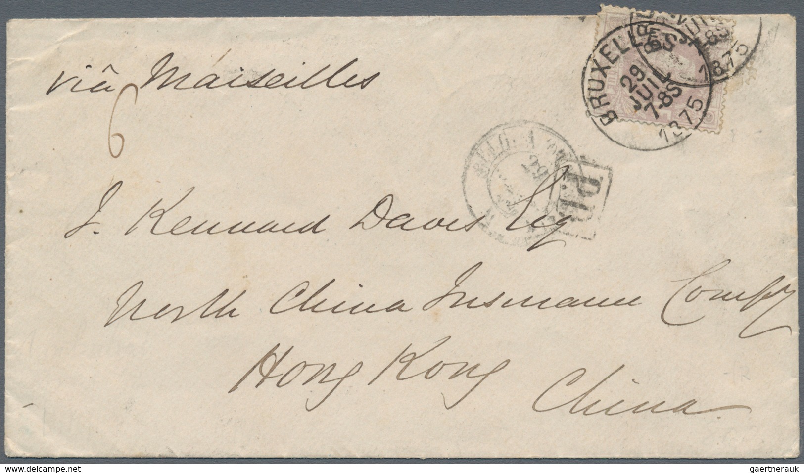 01112 Belgien: 1875, 1 F Bright Lilac, Single Franking On Cover From BRUXELLES, 29 JUIL 1875, Sent Via Tra - Otros & Sin Clasificación