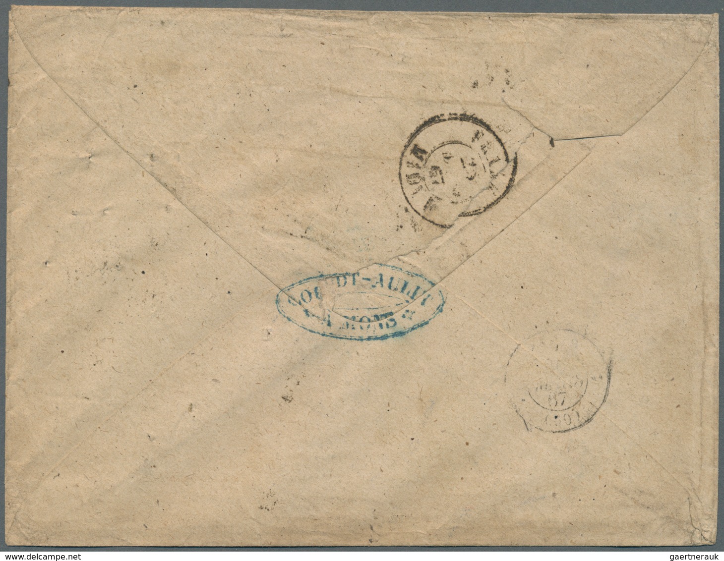 01113 Belgien: 1867. Envelope Addressed To France Bearing Yvert 18, 20c Ultramarine And Yvert 20, 40c Rose - Andere & Zonder Classificatie