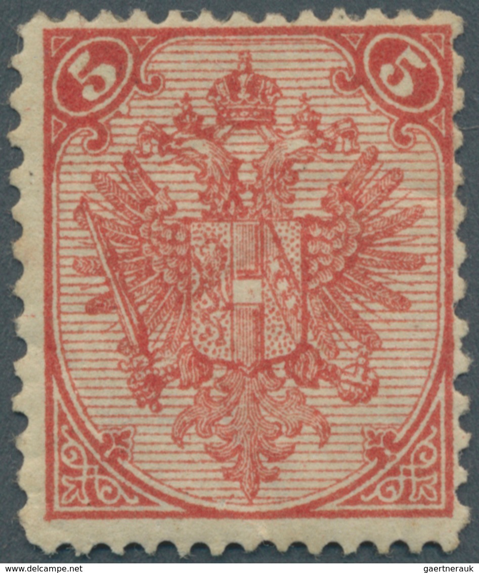 01114 Bosnien Und Herzegowina: 1879. Wappenzeichnung 5 Kreuzer Rot, Steindruck Mit Der Seltenen Linien-MIS - Bosnia And Herzegovina