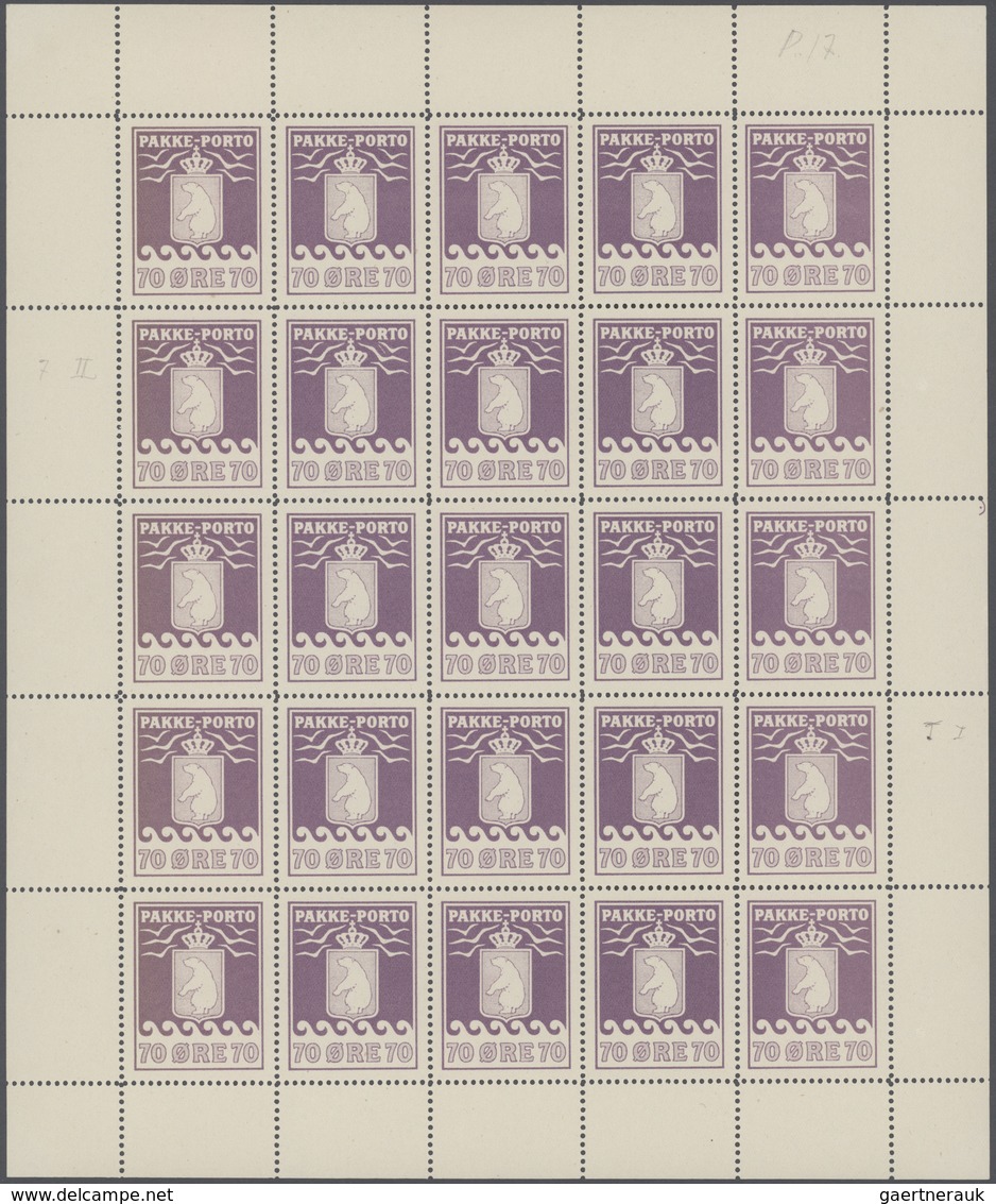 01122 Dänemark - Grönländisches Handelskontor: 1937. Complete Sheet Of 25 "Pakke-Porto 70 Ore Lilac", Mint - Autres & Non Classés