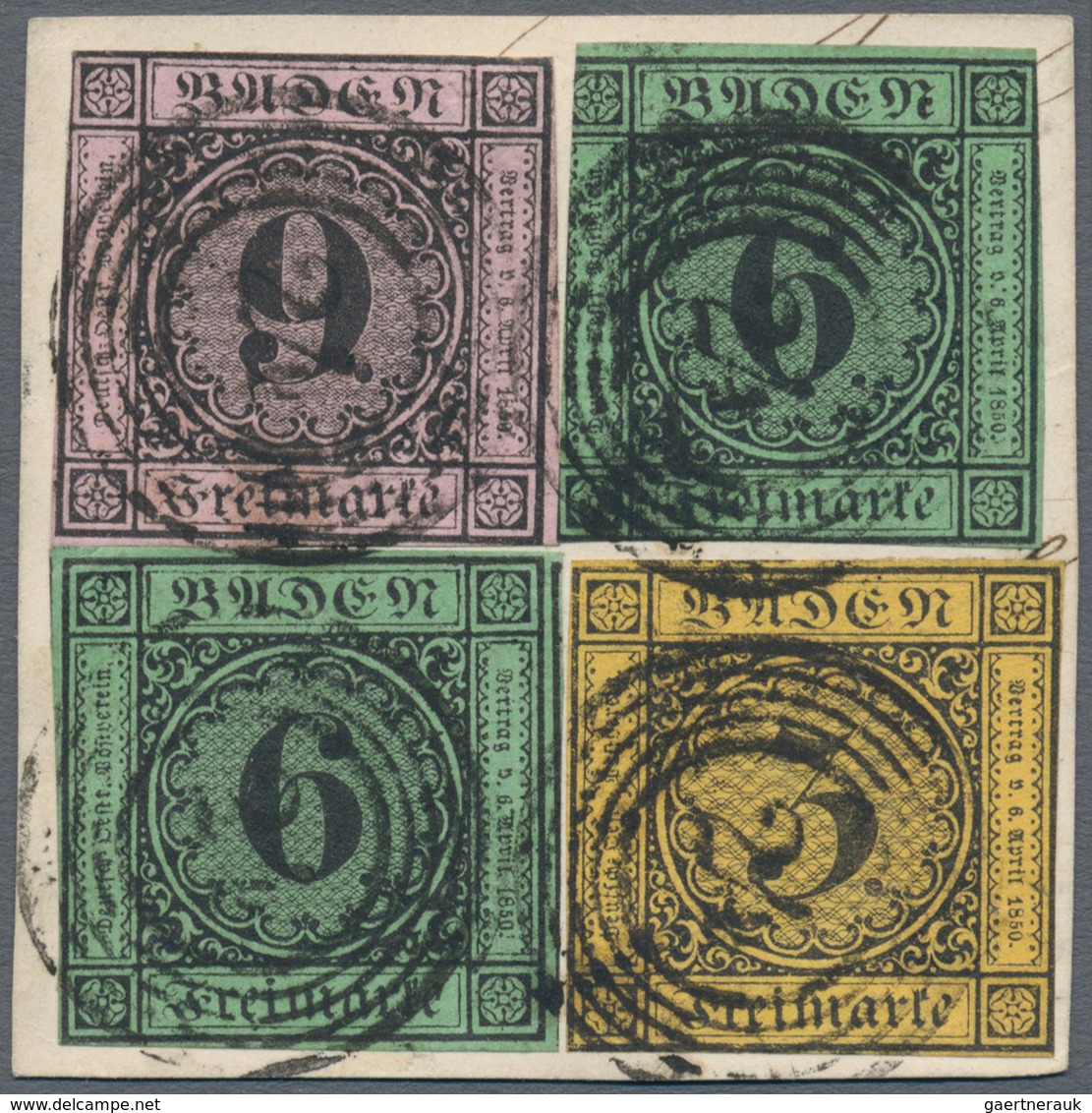 01124 Baden - Marken Und Briefe: 1851, Ziffern Erstauflage 3 Kr. Auf Orangegelb, 2x 6 Kr. Auf Blaugrün Und - Andere & Zonder Classificatie