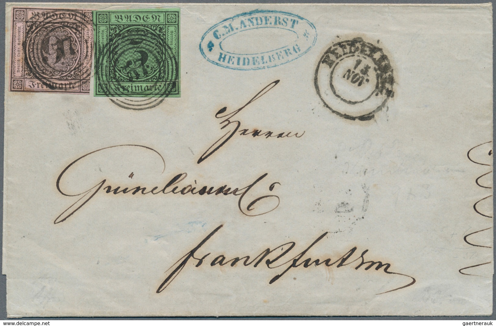 01130 Baden - Marken Und Briefe: 1851, Ziffern 9 Kr. Auf Lilarosa + 1853, 3 Kr. Auf Grün Von "HEIDELBERG 1 - Other & Unclassified