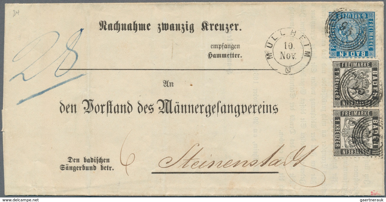 01134 Baden - Marken Und Briefe: 1862/64 AUSGABEN-MISCHFRANKATUR Wappen 6 Kr. Blau (linierter Grund) Und 2 - Other & Unclassified