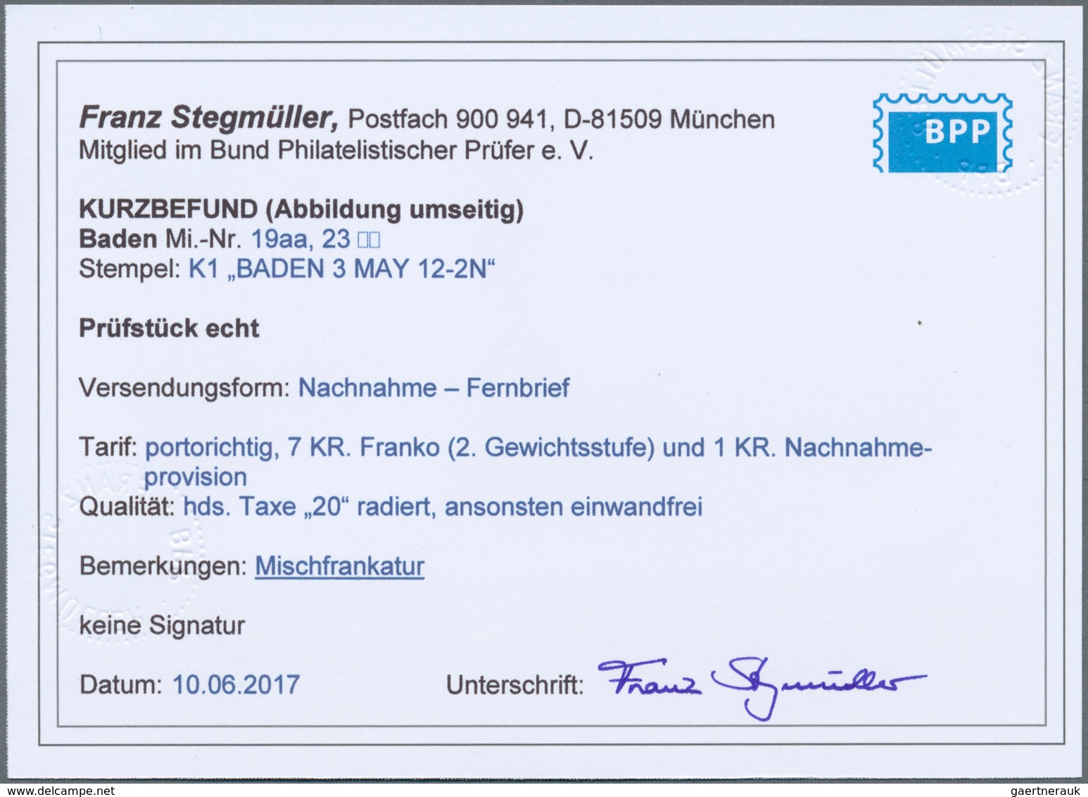 01135 Baden - Marken Und Briefe: 1862/68, Ausgaben-Mischfrankatur 1862 Wappen Auf Weißem Grund 6 Kr. Hellg - Altri & Non Classificati