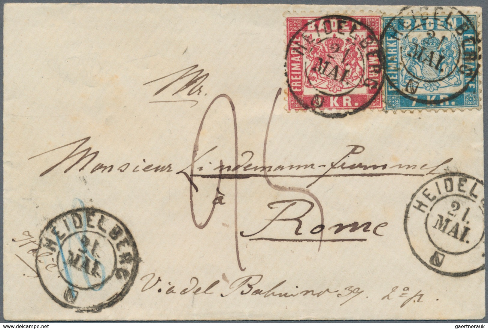 01138 Baden - Marken Und Briefe: 1868, GA-Umschlag 3 Kr.+7 Kr. Freiburg Und Brief 3 Kr.+7 Kr. Heidelberg I - Andere & Zonder Classificatie