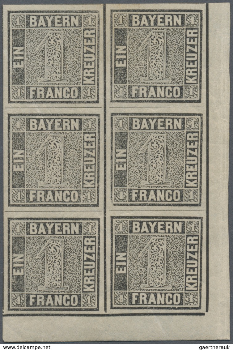 01143 Bayern - Marken Und Briefe: 1849 Schwarzer Einser 1 Kr. Platte 1 Im Ungebrauchten/postfrischen ECKRA - Altri & Non Classificati