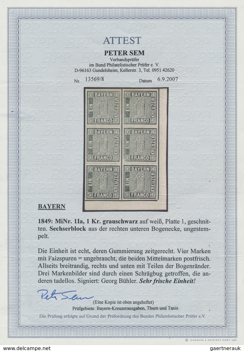 01143 Bayern - Marken Und Briefe: 1849 Schwarzer Einser 1 Kr. Platte 1 Im Ungebrauchten/postfrischen ECKRA - Andere & Zonder Classificatie