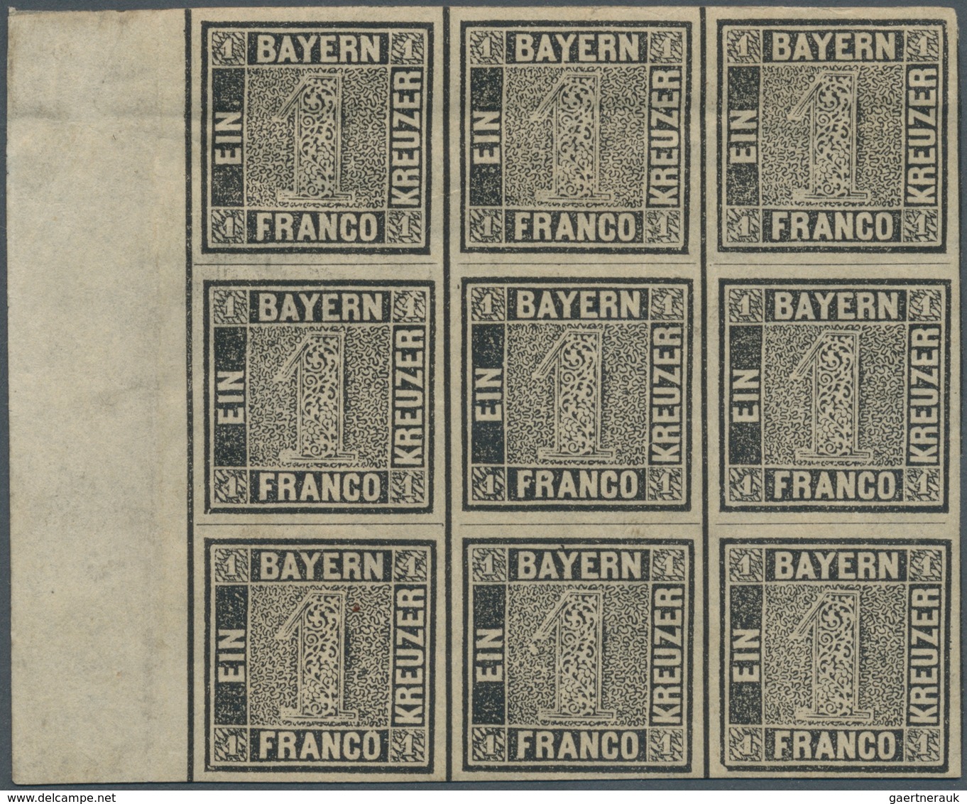 01144 Bayern - Marken Und Briefe: 1849: 1 Kreuzer Grauschwarz, Platte 1, Ungebrauchter Neunerblock Vom Lin - Andere & Zonder Classificatie