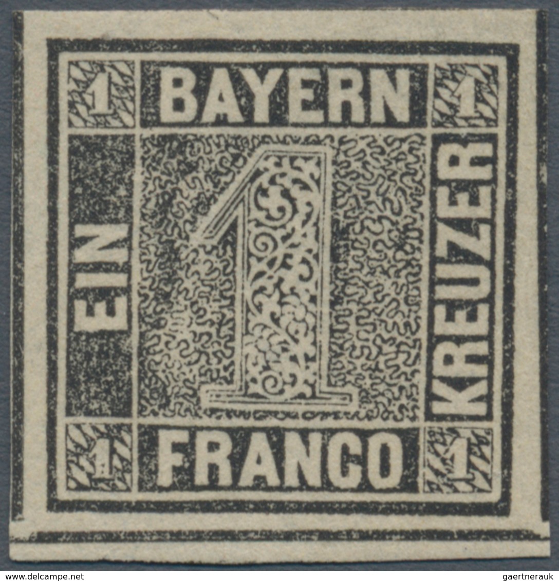 01145 Bayern - Marken Und Briefe: 1849, Schwarzer Einser 1 Kr. Schwarz, Platte 1 Ungebraucht Mit Winziger - Autres & Non Classés