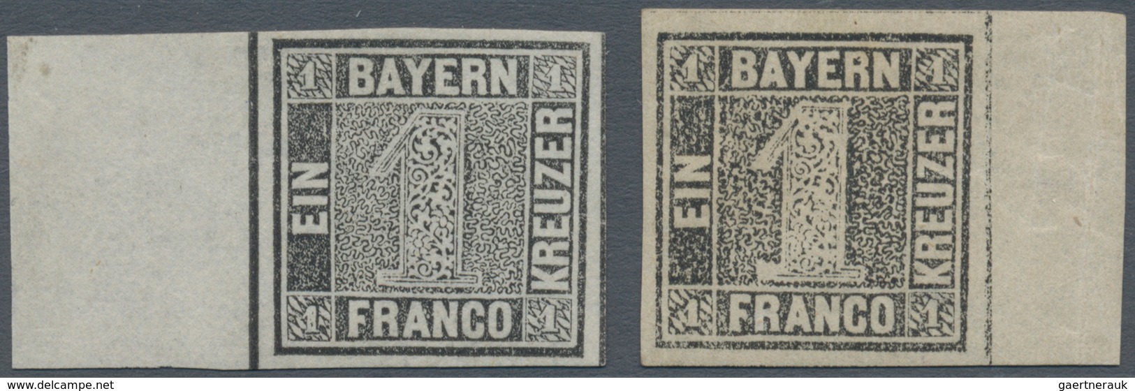 01146 Bayern - Marken Und Briefe: 1849, Zwei Ungebrauchte Randstücke Des Schwarzen Einser 1 Kr. Grauschwar - Other & Unclassified