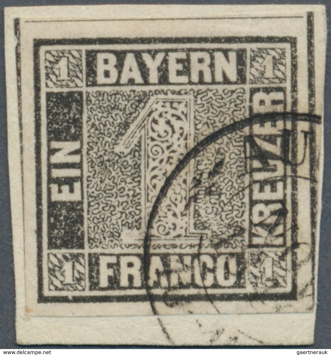 01148 Bayern - Marken Und Briefe: 1849, Schwarzer Einser 1 Kr. Schwarz, Platte 1 Auf Briefstück Mit K2 "AU - Other & Unclassified
