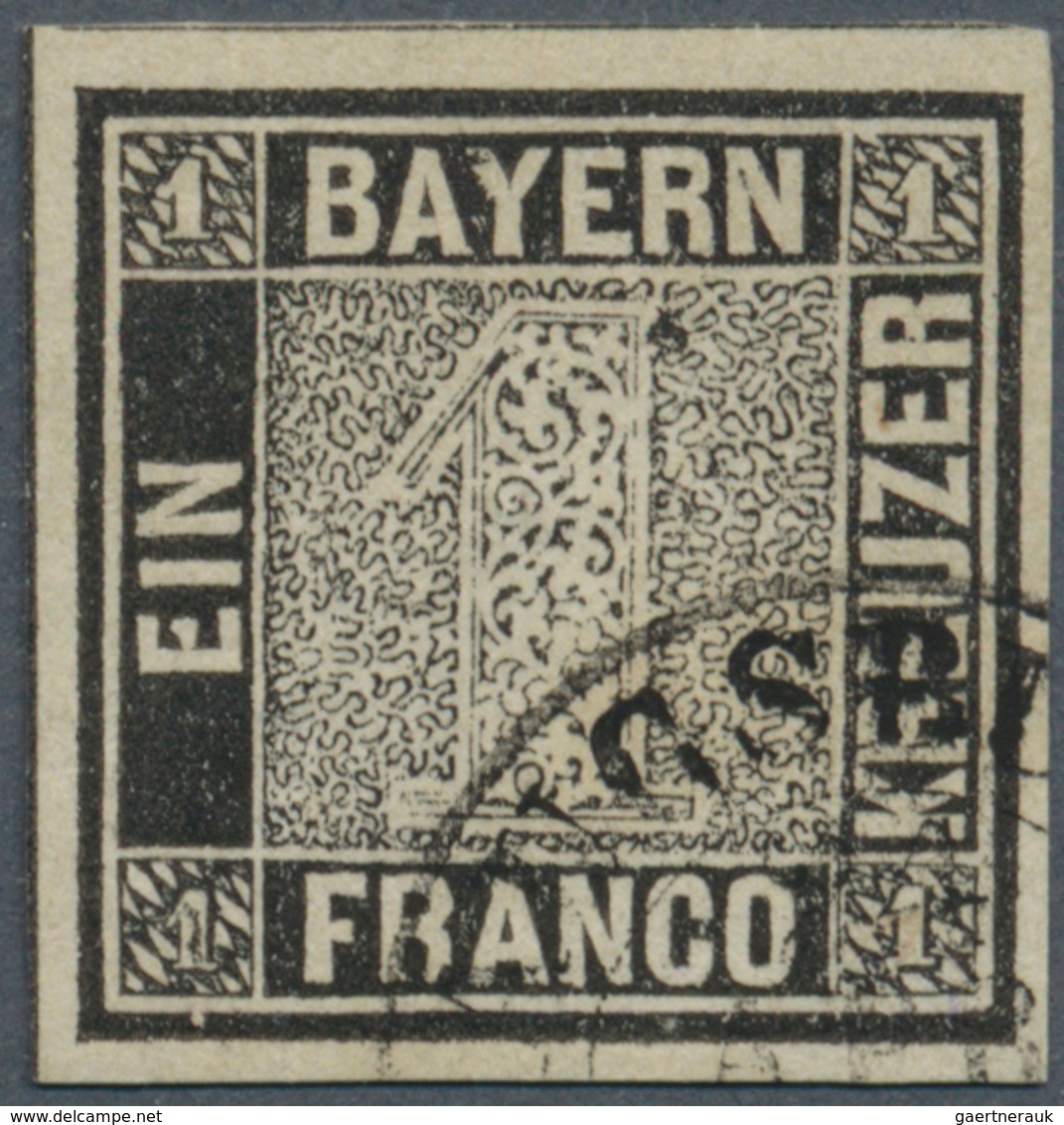 01149 Bayern - Marken Und Briefe: 1849, Schwarzer Einser 1 Kr. Schwarz, Platte 1 Mit K2 "AUGSBURG 24 APR ( - Autres & Non Classés