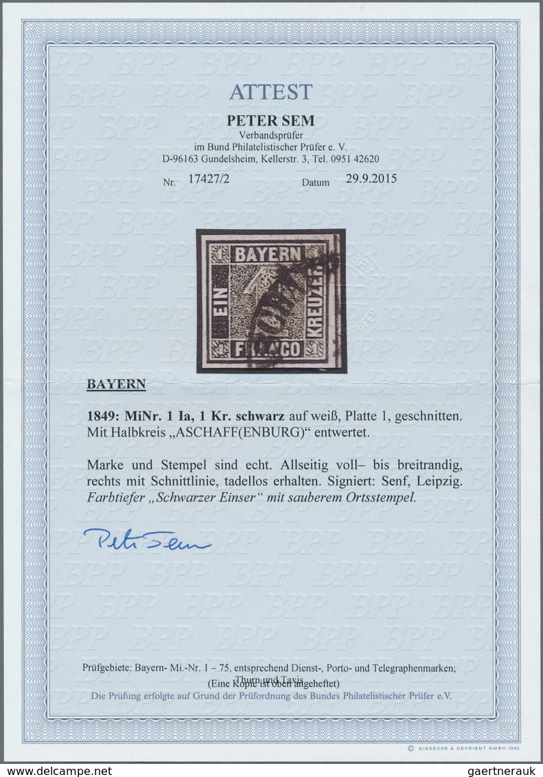 01150 Bayern - Marken Und Briefe: 1849, Schwarzer Einser 1 Kr. Schwarz, Platte 1 Mit Halbkreistempel "ASCH - Autres & Non Classés