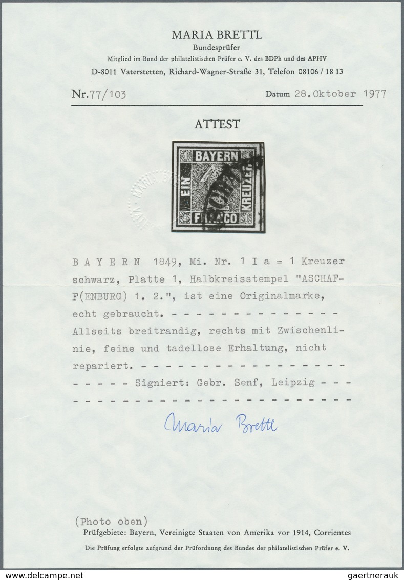 01150 Bayern - Marken Und Briefe: 1849, Schwarzer Einser 1 Kr. Schwarz, Platte 1 Mit Halbkreistempel "ASCH - Other & Unclassified