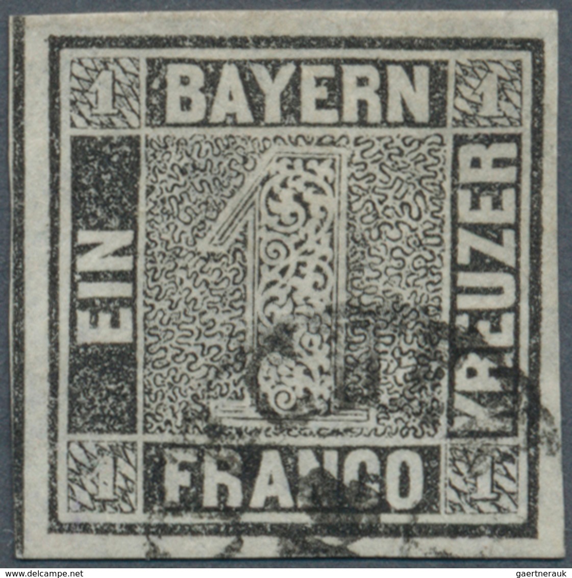 01151 Bayern - Marken Und Briefe: 1849, Schwarzer Einser 1 Kr. Schwarz, Platte 1 Mit Seltenem Fingerhutste - Andere & Zonder Classificatie