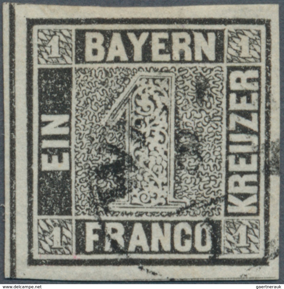 01152 Bayern - Marken Und Briefe: 1849, Schwarzer Einser 1 Kr. Schwarz, Platte 1 Mit Zartem Seltenem Finge - Other & Unclassified