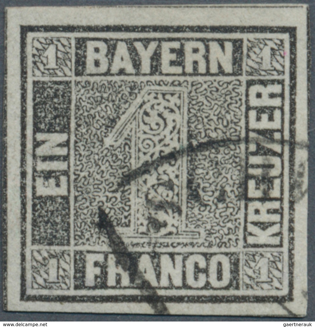 01153 Bayern - Marken Und Briefe: 1849, Schwarzer Einser 1 Kr. Grauschwarz, Platte 1 Mit Halbkreistempel " - Other & Unclassified