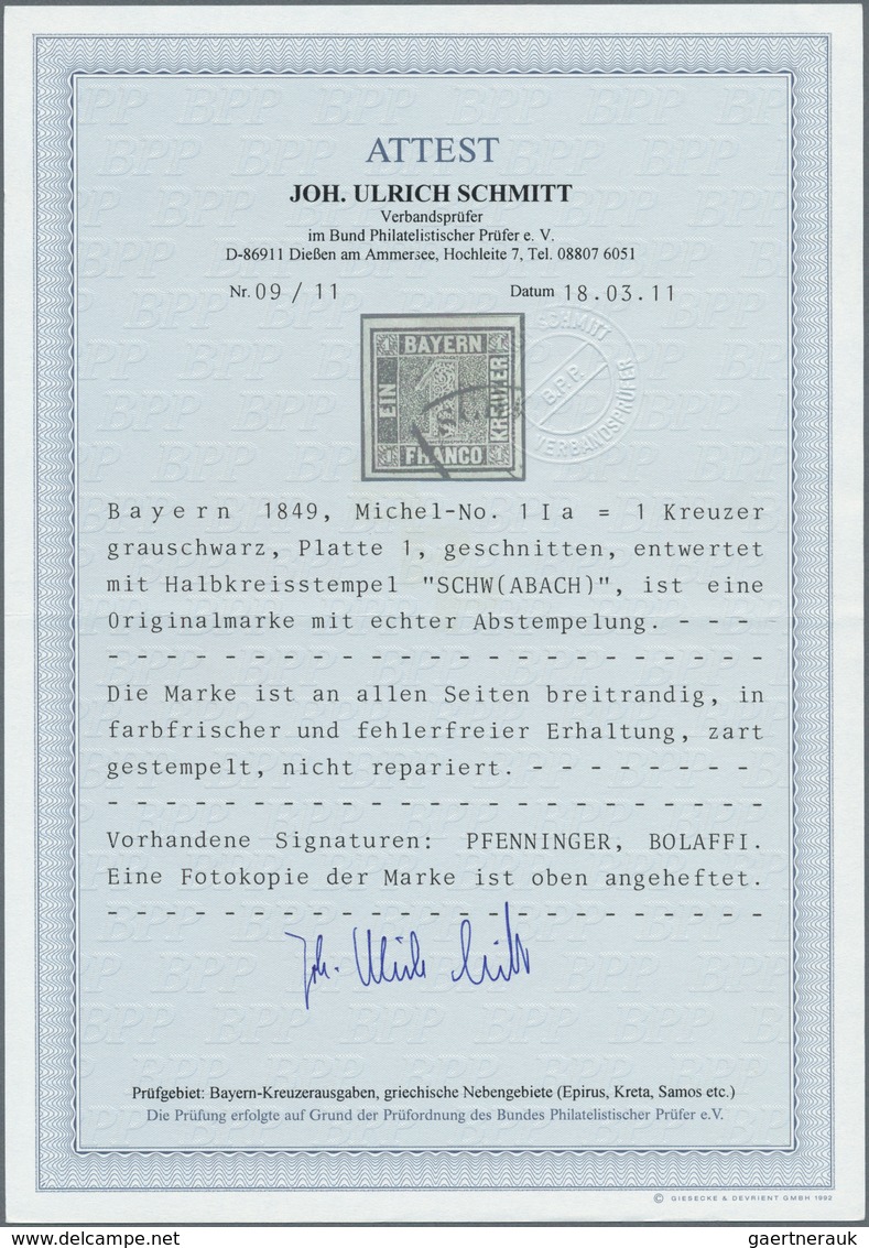 01153 Bayern - Marken Und Briefe: 1849, Schwarzer Einser 1 Kr. Grauschwarz, Platte 1 Mit Halbkreistempel " - Otros & Sin Clasificación