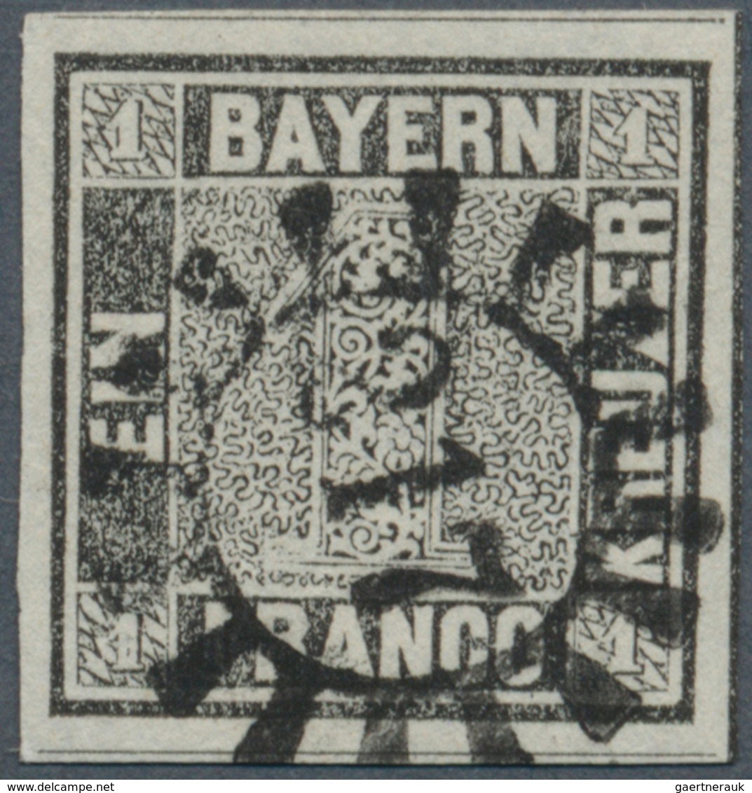 01154 Bayern - Marken Und Briefe: 1849, Schwarzer Einser 1 Kr. Grauschwarz, Platte 1 Mit Zentrischem GMR " - Sonstige & Ohne Zuordnung