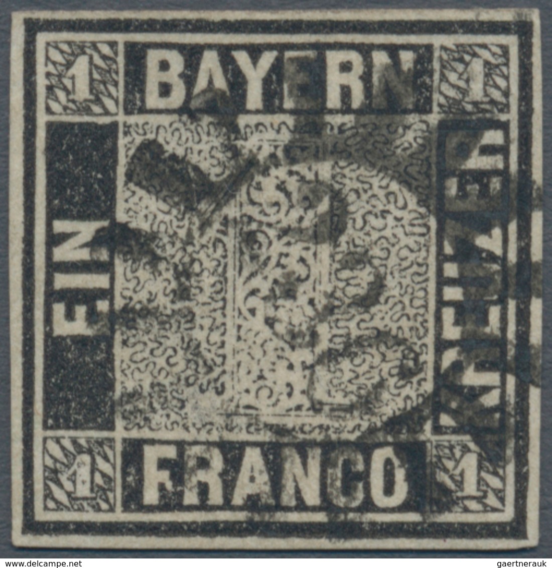 01157 Bayern - Marken Und Briefe: 1849, Schwarzer Einser 1 Kr. Schwarz, Platte 1 Mit Zentrischem GMR "236" - Other & Unclassified