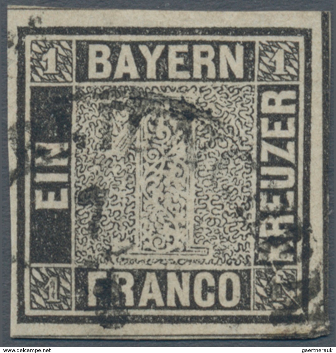 01160 Bayern - Marken Und Briefe: 1849, Schwarzer Einser 1 Kr. Schwarz, Platte 1 Mit Halbkreisstempel "SCH - Autres & Non Classés