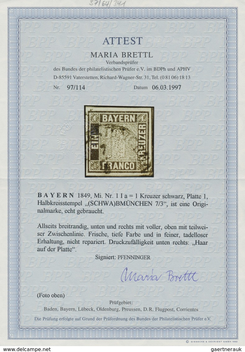 01160 Bayern - Marken Und Briefe: 1849, Schwarzer Einser 1 Kr. Schwarz, Platte 1 Mit Halbkreisstempel "SCH - Sonstige & Ohne Zuordnung