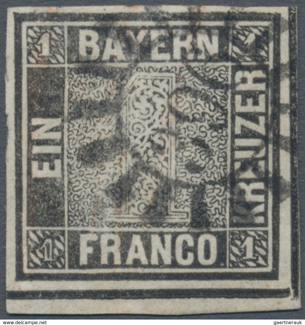 01161 Bayern - Marken Und Briefe: 1849, Schwarzer Einser 1 Kr. Grauschwarz, Platte 1 Mit GMR "396" Von Der - Sonstige & Ohne Zuordnung