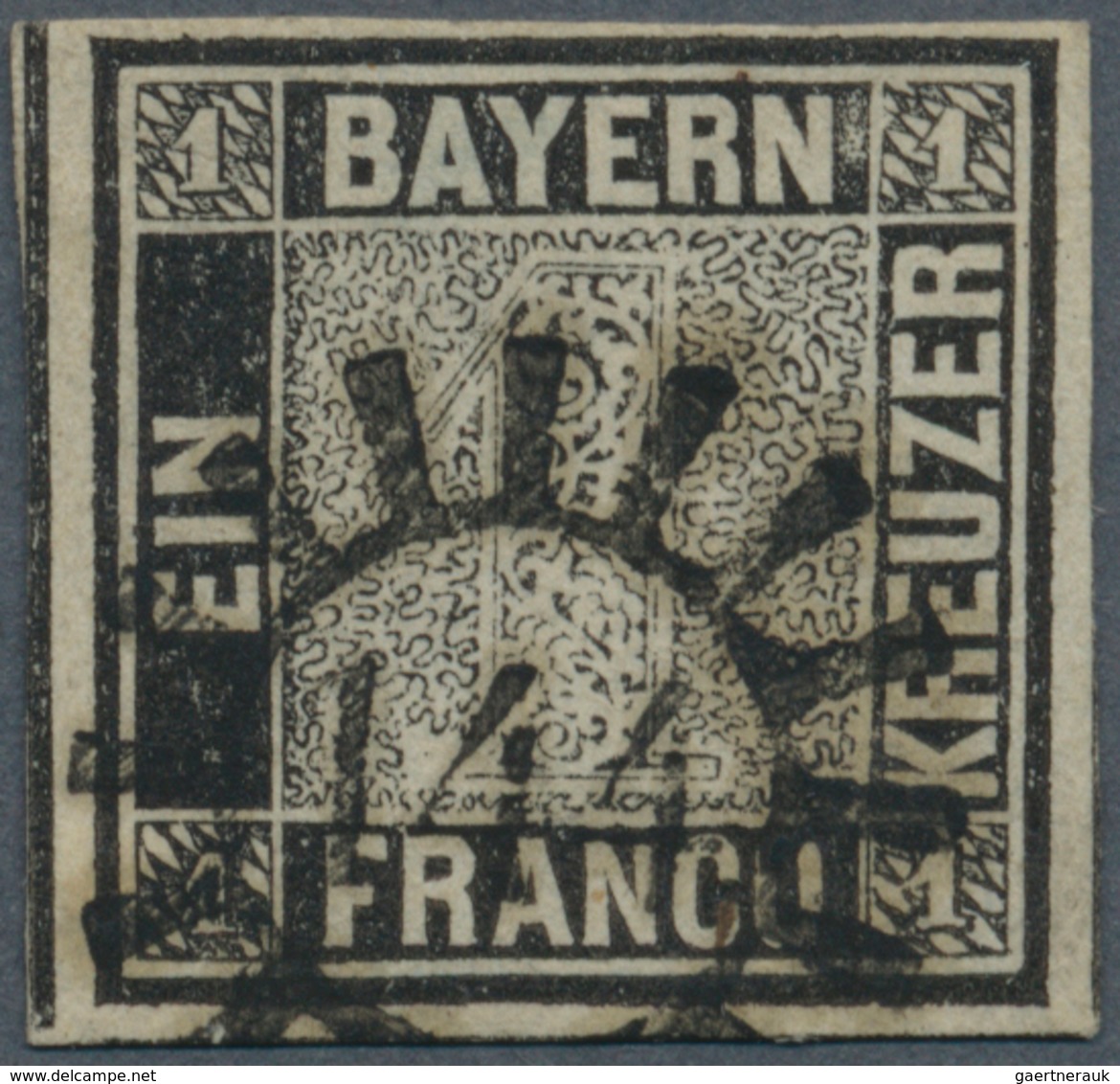 01162 Bayern - Marken Und Briefe: 1849, Schwarzer Einser 1 Kr. Schwarz, Platte 1 Mit GMR "144" (St.Ingbert - Other & Unclassified