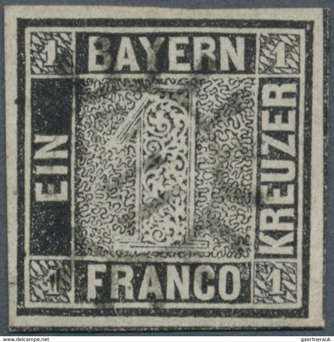 01163 Bayern - Marken Und Briefe: 1849, Schwarzer Einser 1 Kr. Schwarz, Platte 1 Mit GMR "115" (Grünwald, - Autres & Non Classés