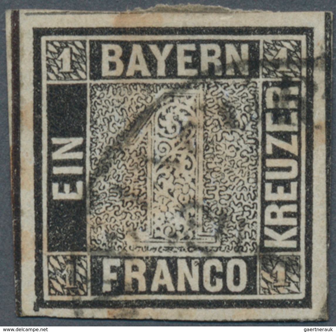 01166 Bayern - Marken Und Briefe: 1849, Schwarzer Einser 1 Kr. Schwarz, Platte 1 Mit Plattenfehler: Linke - Other & Unclassified