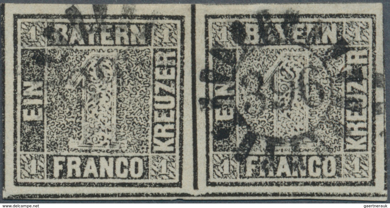 01168 Bayern - Marken Und Briefe: 1849, Schwarzer Einser 1 Kr. Grauschwarz, Platte 1 Im Waagrechten PAAR M - Sonstige & Ohne Zuordnung