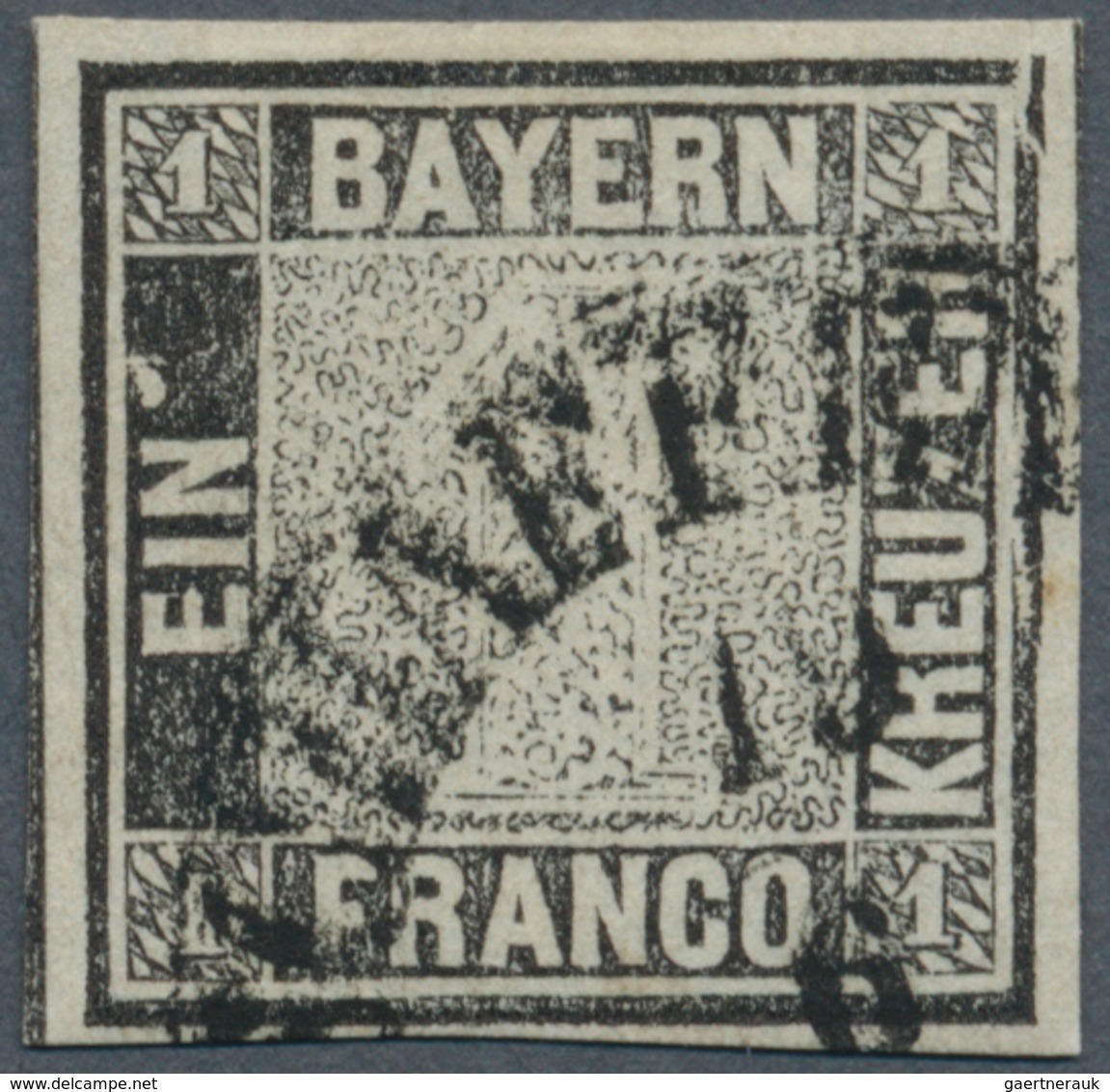 01169 Bayern - Marken Und Briefe: 1849, Schwarzer Einser 1 Kr. Schwarz, Platte 1 Mit Plattenfehler: Randli - Sonstige & Ohne Zuordnung