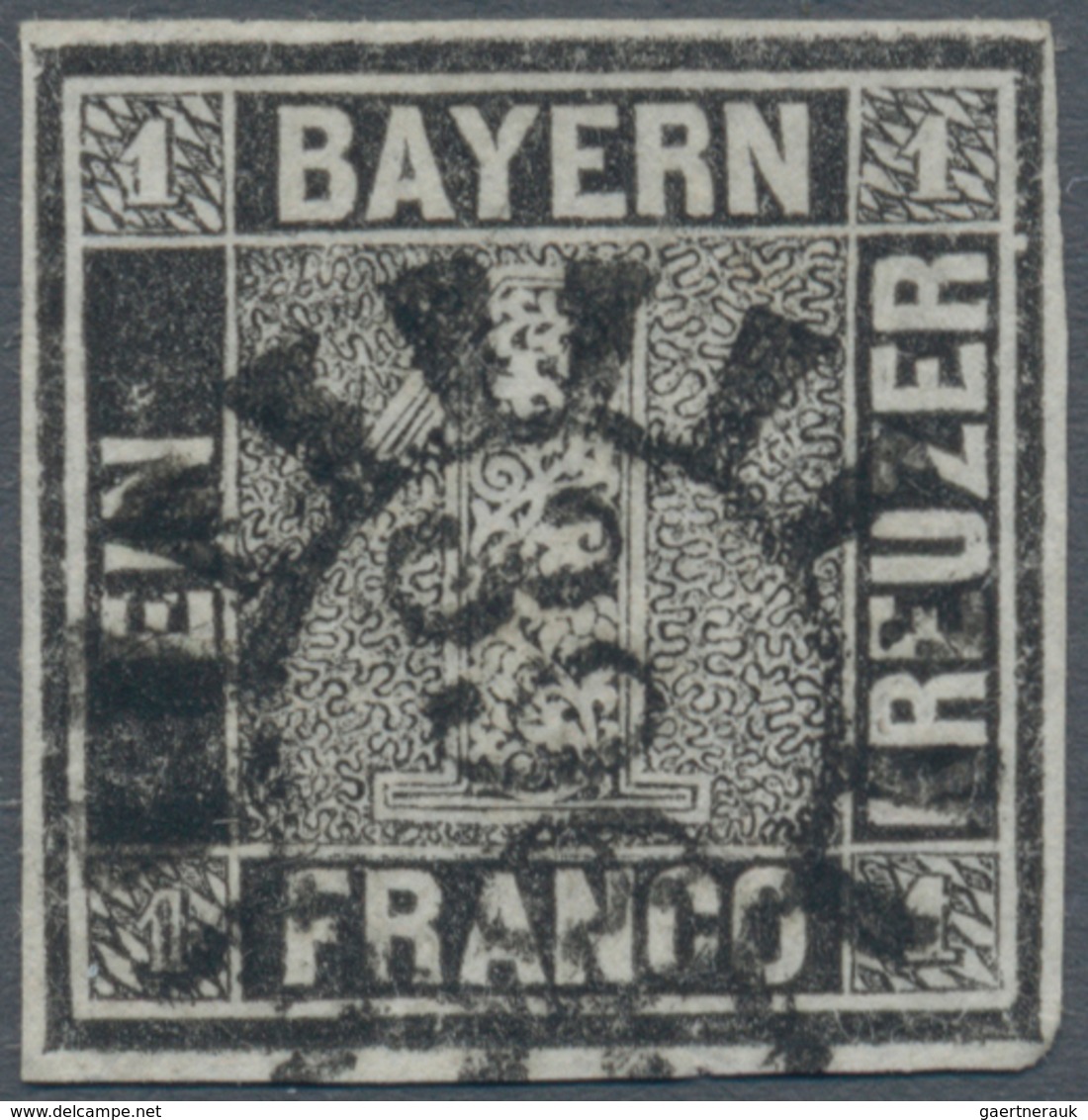 01170 Bayern - Marken Und Briefe: 1849, Schwarzer Einser 1 Kr. Schwarz, Platte 1 Mit Handbuch-Plattenfehle - Andere & Zonder Classificatie