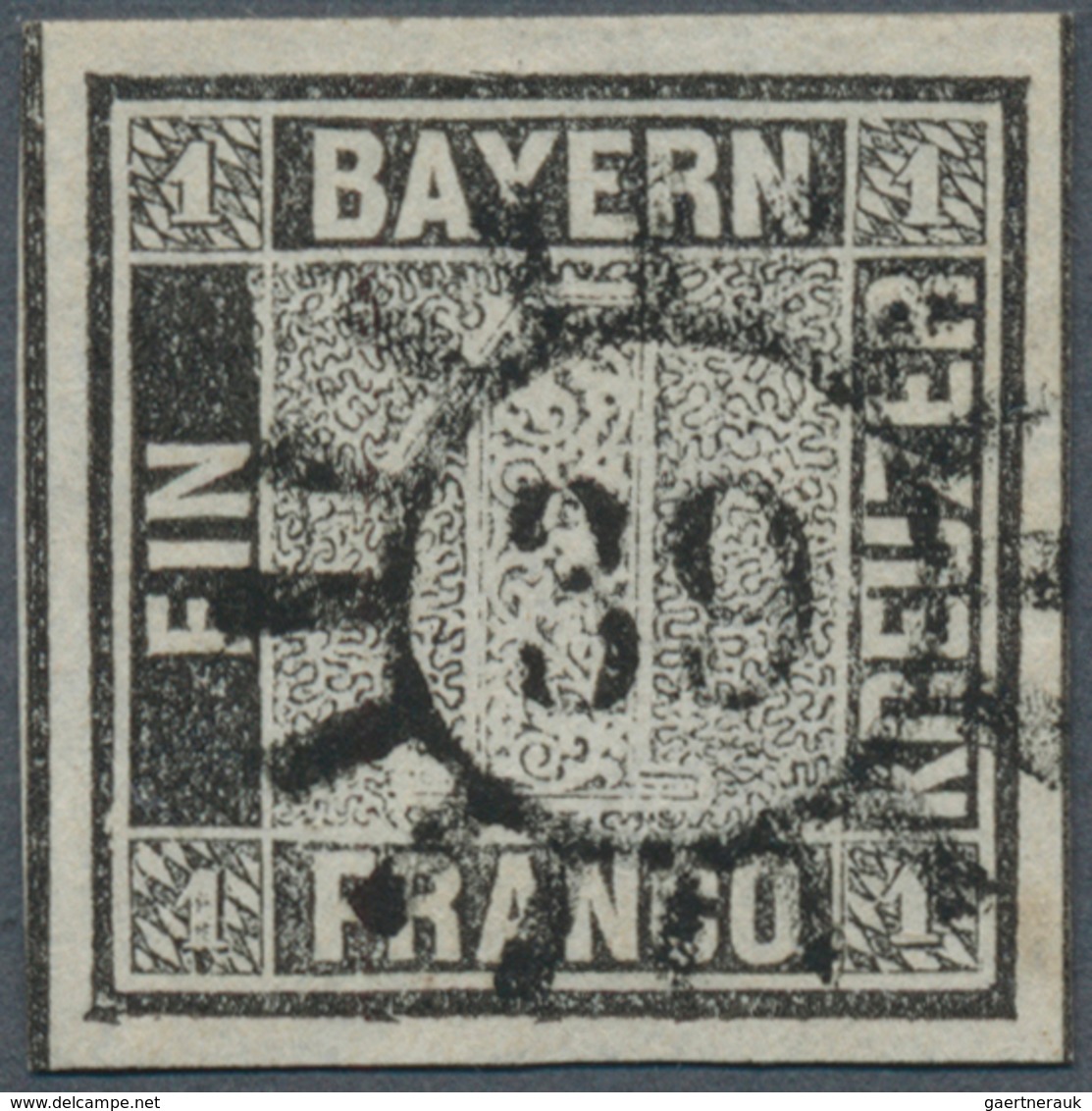 01172 Bayern - Marken Und Briefe: 1849, Schwarzer Einser 1 Kr. Grauschwarz, Platte 1 Mit Plattenfehler XLV - Andere & Zonder Classificatie