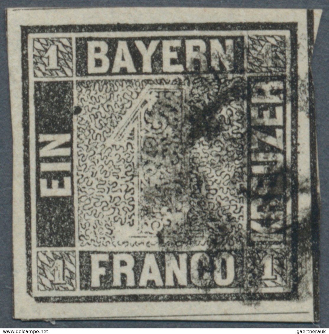 01173 Bayern - Marken Und Briefe: 1849, Schwarzer Einser 1 Kr. Schwarz, Platte 1 Mit Plattenfehler: Abgesc - Other & Unclassified