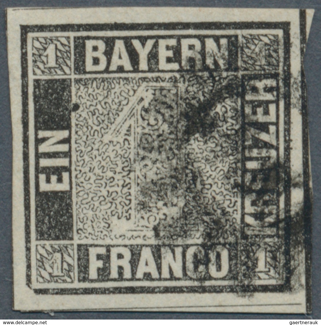 01173 Bayern - Marken Und Briefe: 1849, Schwarzer Einser 1 Kr. Schwarz, Platte 1 Mit Plattenfehler: Abgesc - Autres & Non Classés