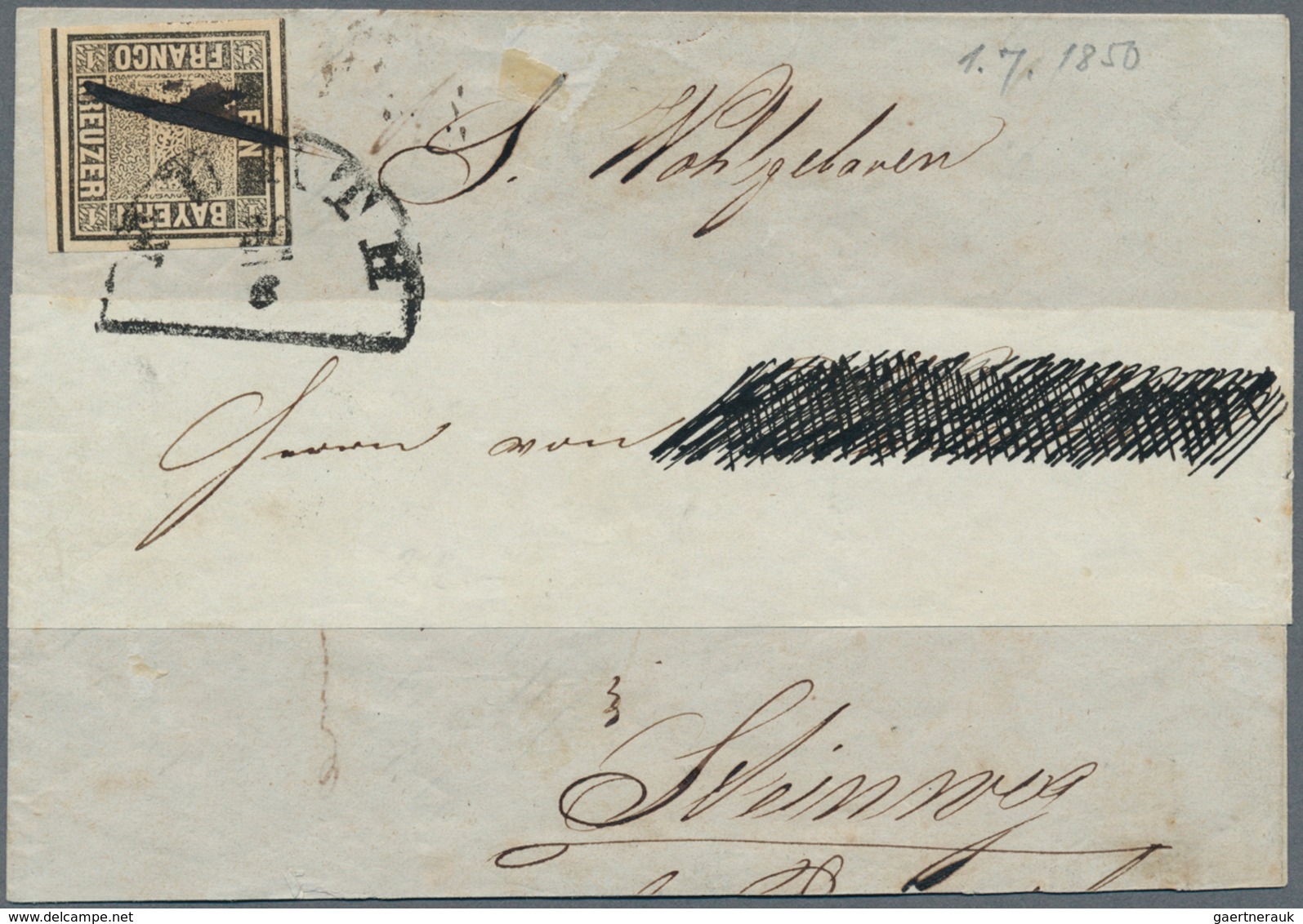 01176 Bayern - Marken Und Briefe: 1849, Schwarzer Einser 1 Kreuzer Grauschwarz, Platte 1 Auf Postbetrugs-S - Sonstige & Ohne Zuordnung